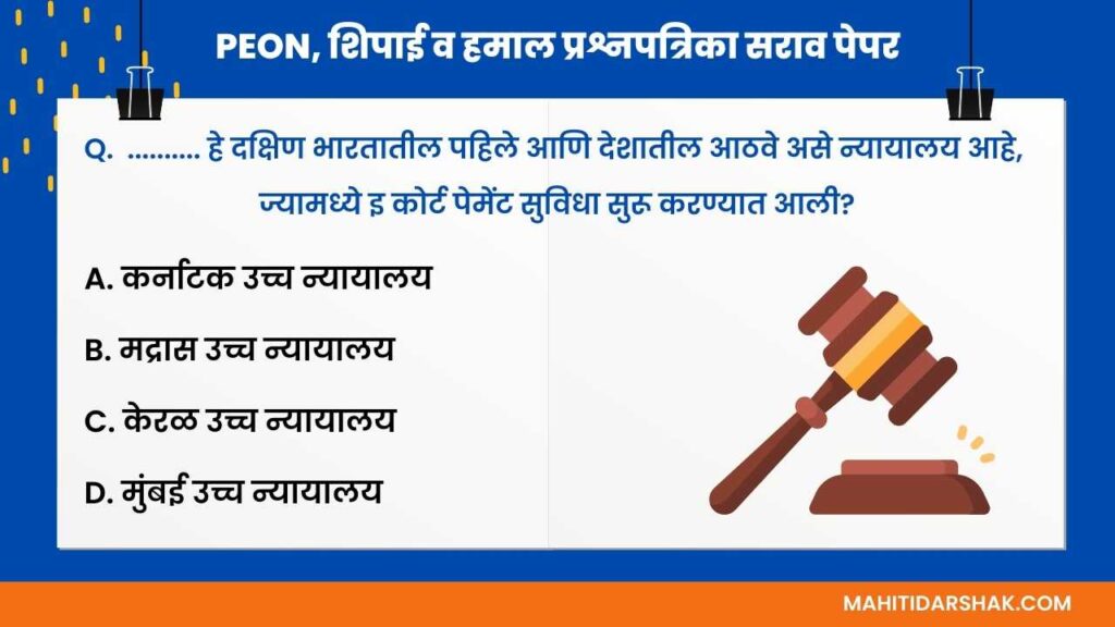 Maharashtra District Court Peon Question paper in Marathi